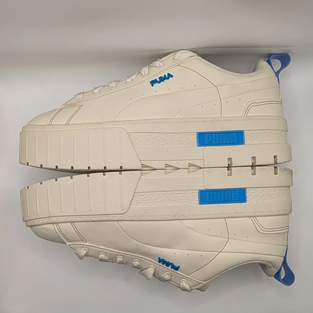 PUMA Mayze Women's Platform Sneakers Size 10 Cream Blue Chunky Shoes 384974-02
